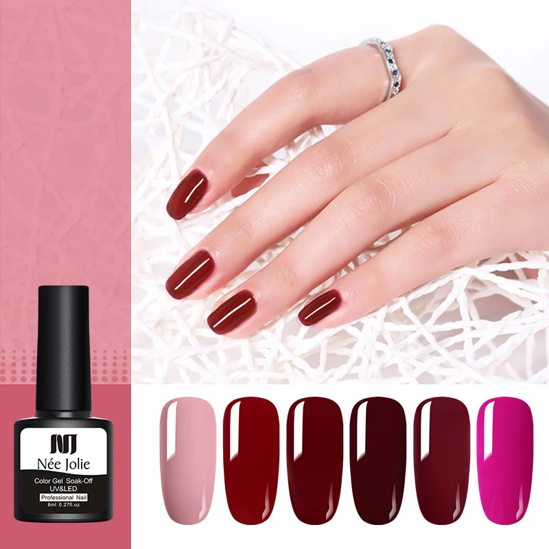 

NEE JOLIE Nail Color Polish UV Gel Polish 8ml Red Series Pure One-shot Color Soak Off Nail Art Gel Varnish 12 Color