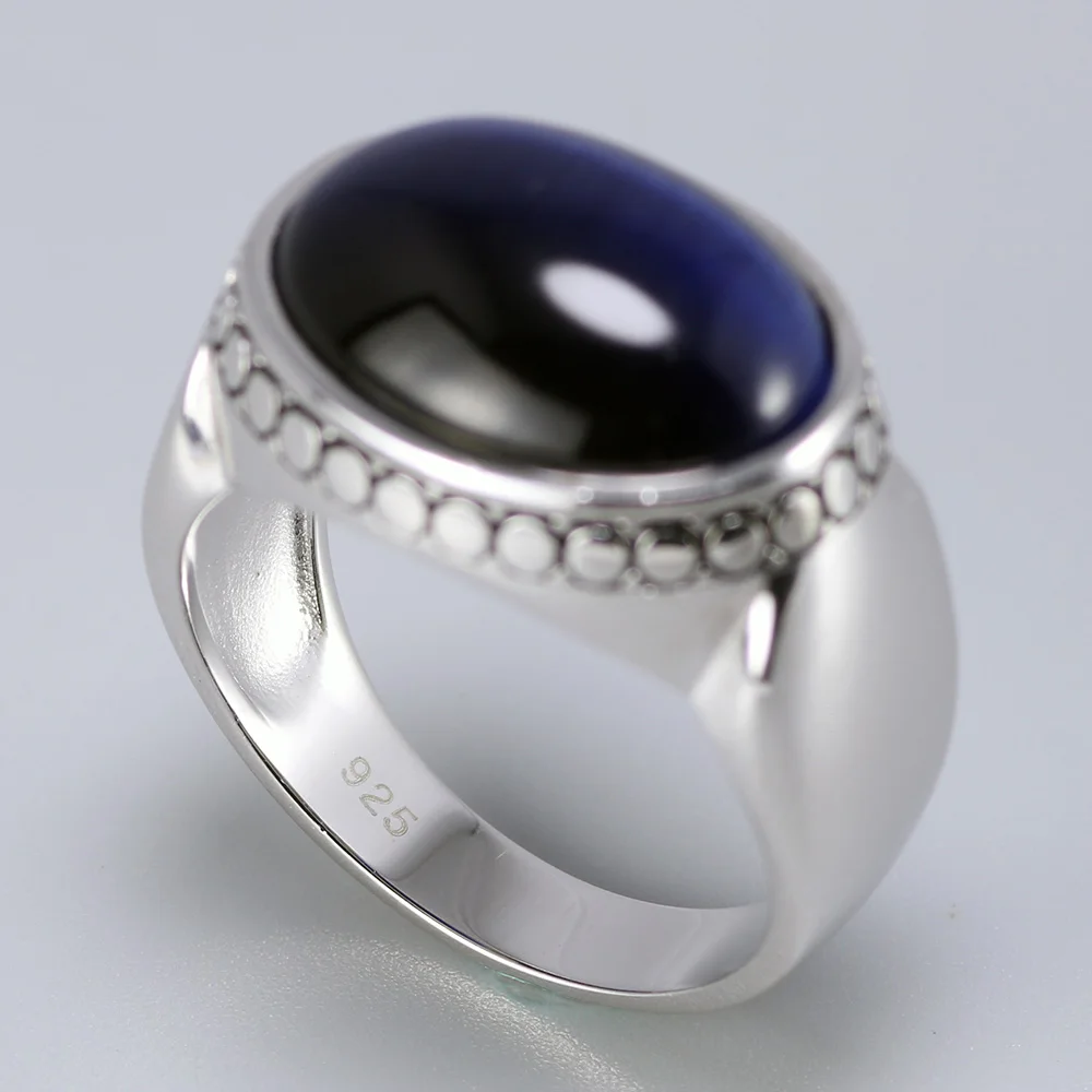 Настоящее чистое 925 Серебряное ювелирное изделие, кольца с голубыми тигровыми глазами для мужчин и женщин, овальная форма, натуральный камень, простой дизайн, турецкие ювелирные изделия