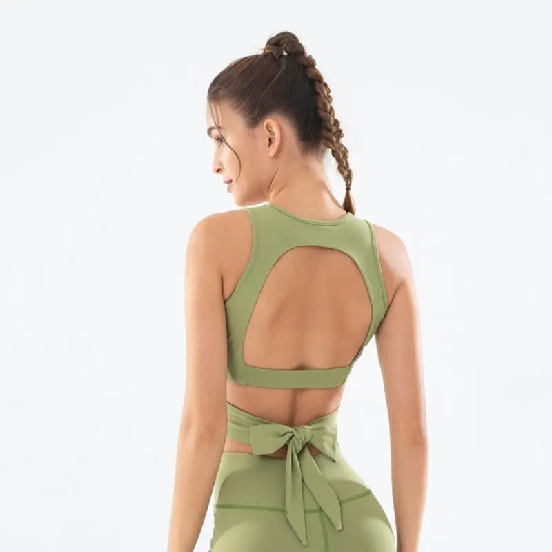 Sports T-shirt Lady Sleeveless Solid Bow Tie Quick Drying Tees Top Vest Outdoor Yoga Fitness Apparel Sportswear