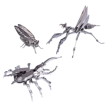 

DIY Assembled Animal Model Kit 3D Stainless Steel Assembled Detachable Model Gift Set Home Ornaments- Mantis+Beatles+Cicada