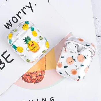 

Cartoon Fruit Patterned Wireless Cover Bag For Apple AirPods 1 2 Earphone Charging Box Hard PC Transparent Case For AirPods 2 1