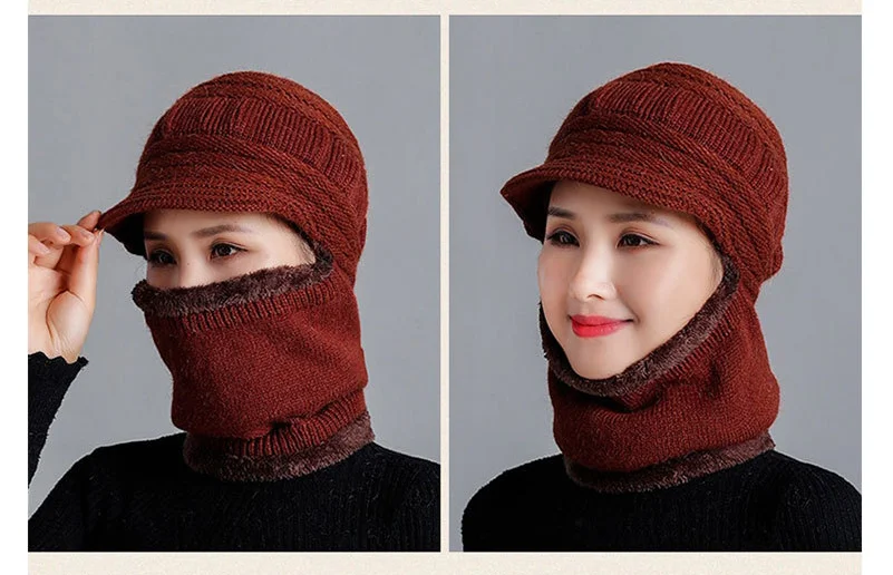 Зимние шапки Skullies Beanies, шляпа для мамы, модная женская шерстяная шапка-шарф, Балаклава, маска, шапка, вязаные шапки в полоску