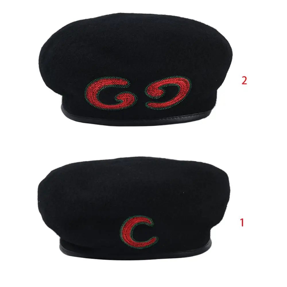 Корейская женская мужская фетровая Кепка из искусственной шерсти C GG вышитая шапочка