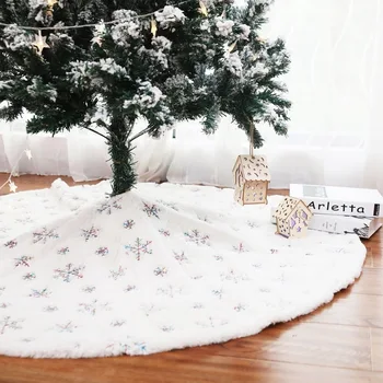 

90/122cm White Tree Skirt High-end Plush Beads Embroidered Christmas Tree Group Decorations