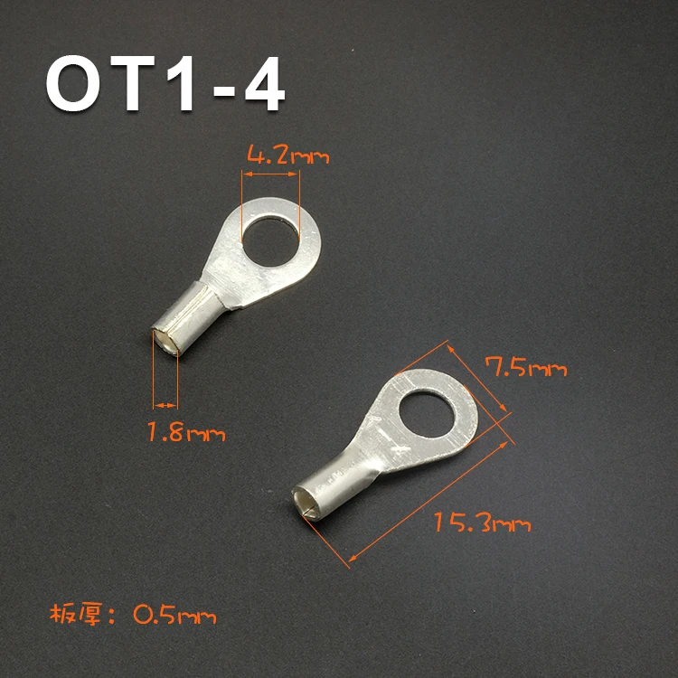 100 шт. OT1-2-3-4-5-6 терминал o-типа круглый голой конец медный носик 2mm3mm4mm5mm6mm винтовое отверстие обжимной 0,5-1m2