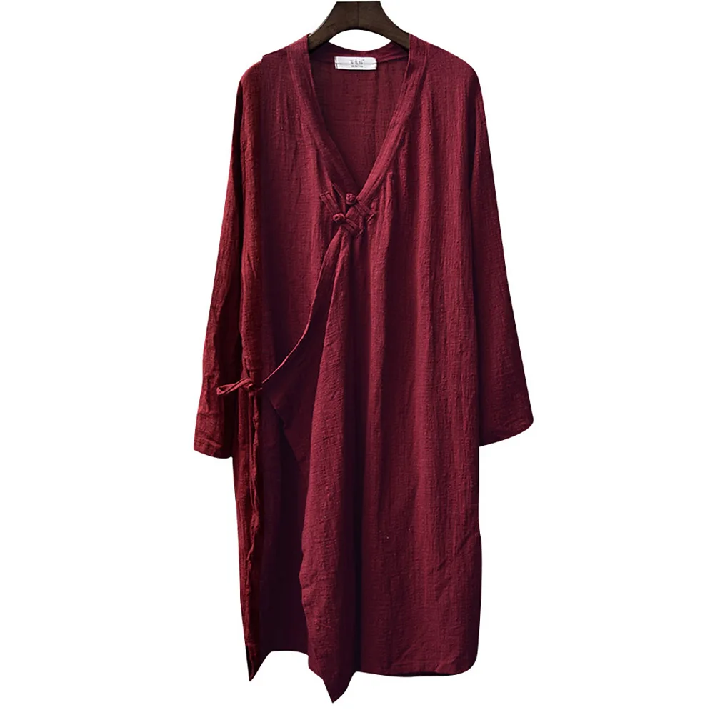Liziqi китайский стиль Hanfu обертывание спереди Тан костюм длинный рукав льняной