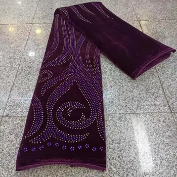 

Velvet Lace Fabrics Embroidery 2020 Purple Color Elegant French Nigerian Latest Design Style High Quality With Stones For Dress