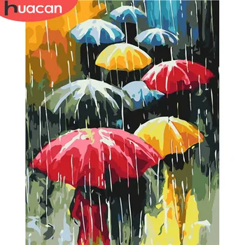 

HUACAN DIY Oil Painting Rain Scenery Pictures By Numbers Landscape Kits Drawing Canvas HandPainted Umbrella Home Decor