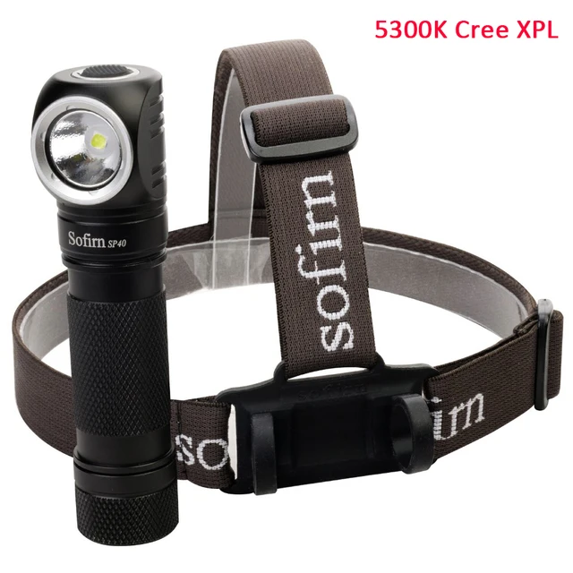 Sofirn SP40 LED Headlamp Cree XPL 1200lm 18650 USB Rechargeable Headlight 18350 Flashlight with Power Indicator Magnet Tail 5300K-Black
