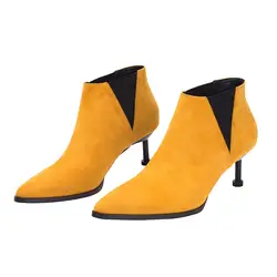Bootee/2019 г. Брендовая женская обувь ботинки на среднем каблуке со шнуровкой женские модные зимние резиновые ботильоны с острым носком в