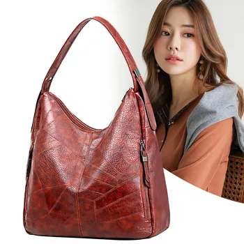 

Vintage Women Shoulder Bag Retro Patchwork Leather Women Hobos Bag Fashion Brand Large Capacity Casual Totes Female Handbags Sac