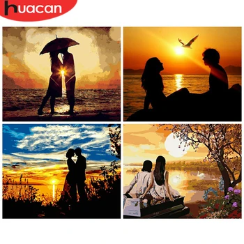 

HUACAN Painting By Numbers Lovers Hand Painted Pictures By Number Figure Sunset On Canvas Home Decoration DIY Gift Wall Art
