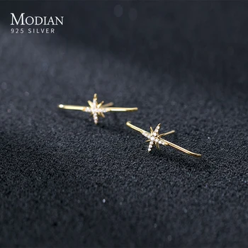 

Modian Fashion 925 Sterling Silver Glittering Zircon Gold Color Star Stud Earring for Women Minimalist Ear Pin Fine Jewelry Gift