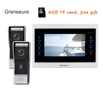 

Free Shipping 720P AHD HD 7" Color Screen Video Intercom Door Phone Unlock Recording System + 2pcs Waterproof Doorbell Cameras