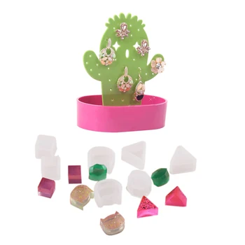 

8Pcs Assorted DIY Earrings Silicone Mold Jewelry & 1x Cactus Shaped Necklace Bracelet Earrings Storage Stand