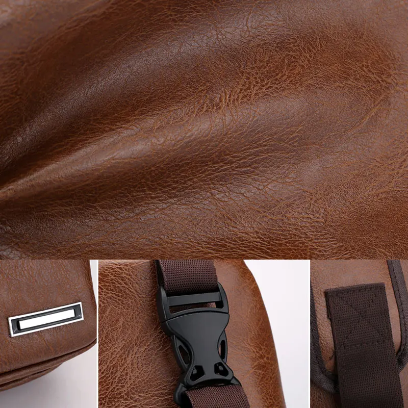 Новая мужская спортивная нагрудная сумка винтажная PU молния открытая сумка через плечо с отверстиями для наушников