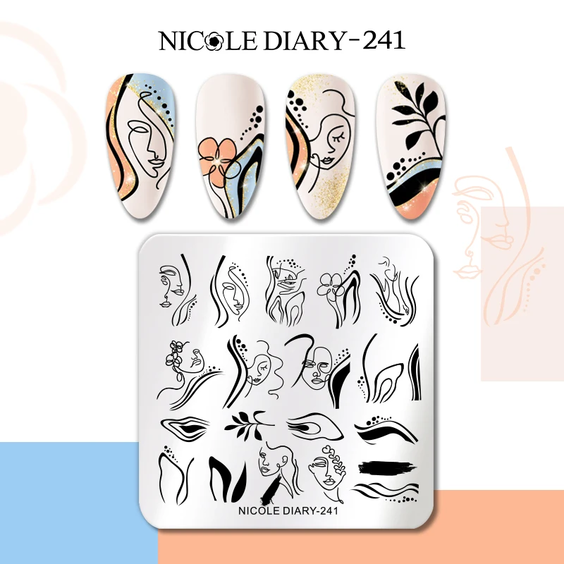 NICOLE DIARY Flower French Line Pattern Nail Stamping Plates Geometric Leaf Floral Nail Art Stamp Stencil Printing Template images - 6