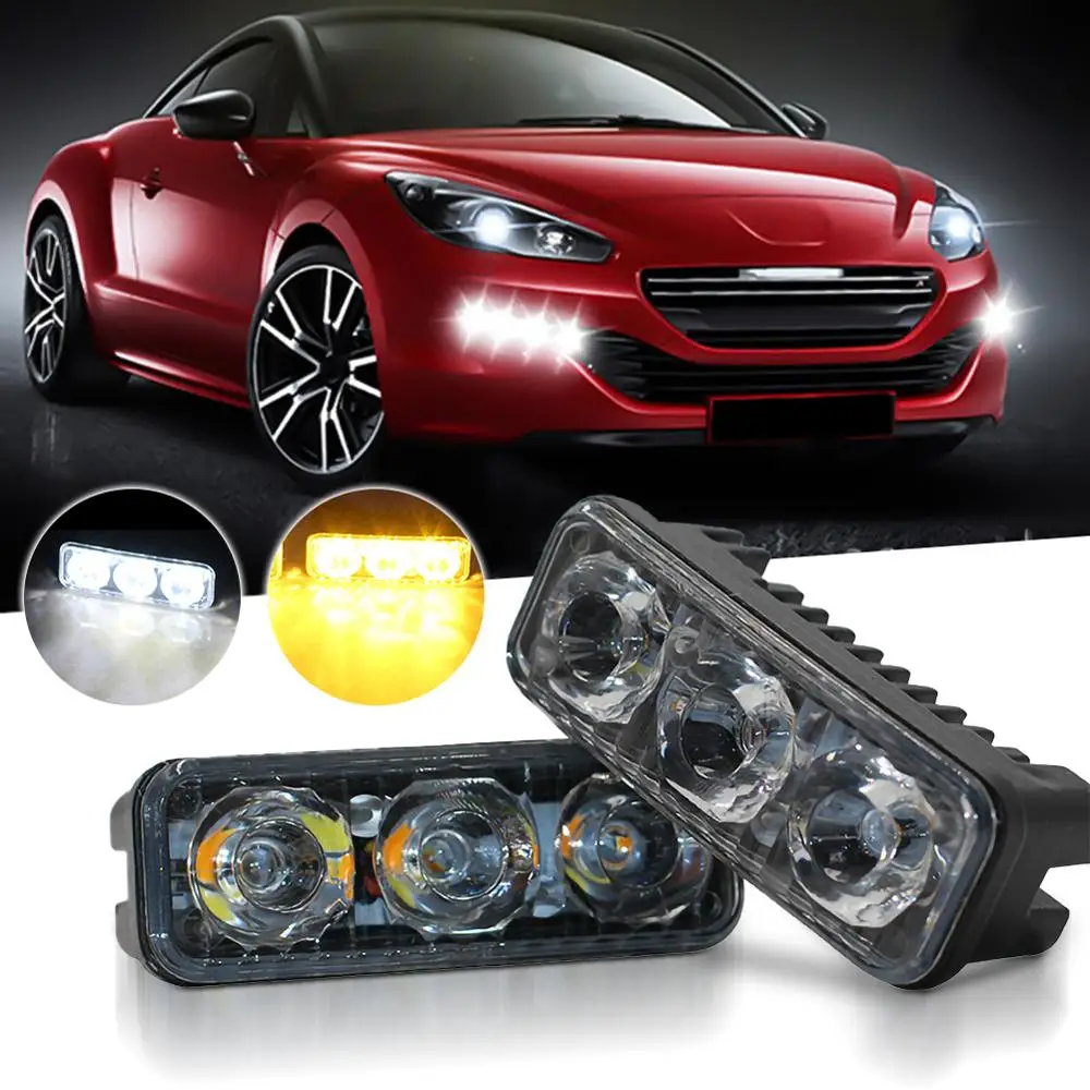 

2Pcs 3LED 12V Super White Car DRL Daytime Running Light Fog Lamp Nighttime Driving Turn Signal Lamp Car Accessories Universal