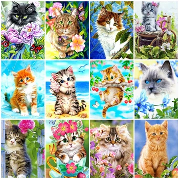 

HUACAN Painting By Number Cat Drawing On Canvas DIY Coloring By Numbers Animal Hand Painted Paintings Art Gift Kits Home Decor