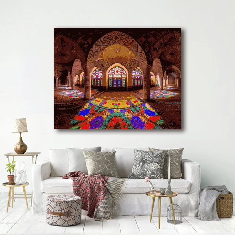 

DIY painting picture by digital impressionist Roman architecture, painting color by digital with home decoration kit
