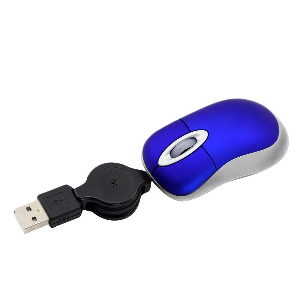 Мини Проводная USB мышь для компьютера Mause Детские мыши портативный выдвижной кабель 1600 dpi регулируемые маленькие мыши 3D Mause для ноутбука ПК - Цвет: Синий