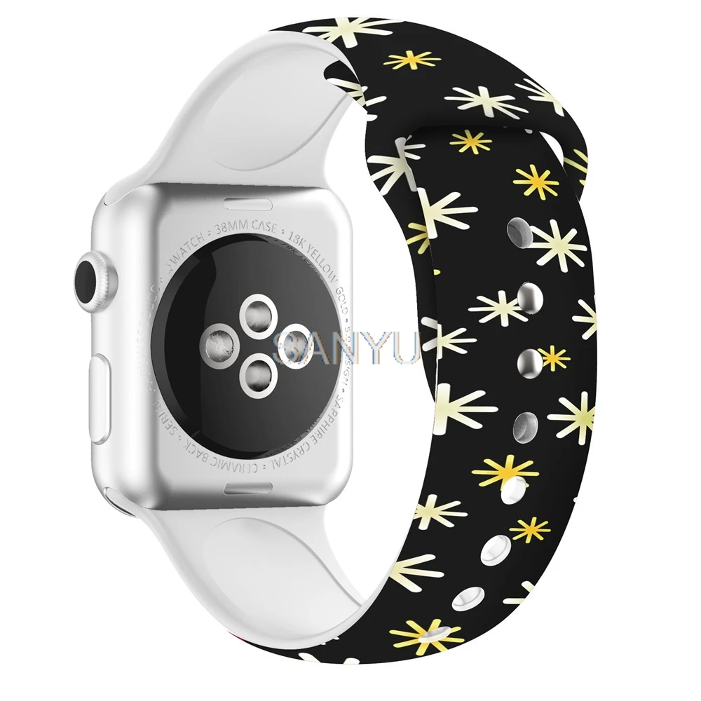 Ремешок для Apple watch band 5 4 3 2 1 Рождественский ремешок для часов Мягкие силиконовые с рисунком часы браслет для iWatch 38 мм 42 мм аксессуары