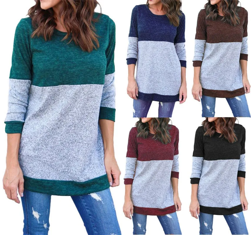 

2019 Autumn Women's T-shirts New Color Block Matching Casual Short Sleeve Shirts Women Loose Tee Tops