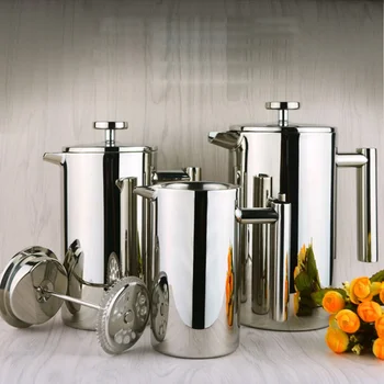 

Stainless Steel French Press Coffee Maker Stainless Steel Carafe Best Coffee Press for Coffee Loose Tea Heat Resistant Borosilic