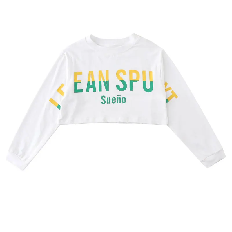 white tops Крутая детская одежда в стиле хип-хоп белая толстовка короткий топ, Укороченная рубашка повседневные штаны для бега для девочек, костюмы для джазовых танцев, одежда - Цвет: white tops