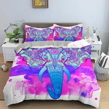 

Bohemian Elephant Printed 2/3Pcs Cotton Duvet Cover Set Comforter and Pillow Case Bedding s