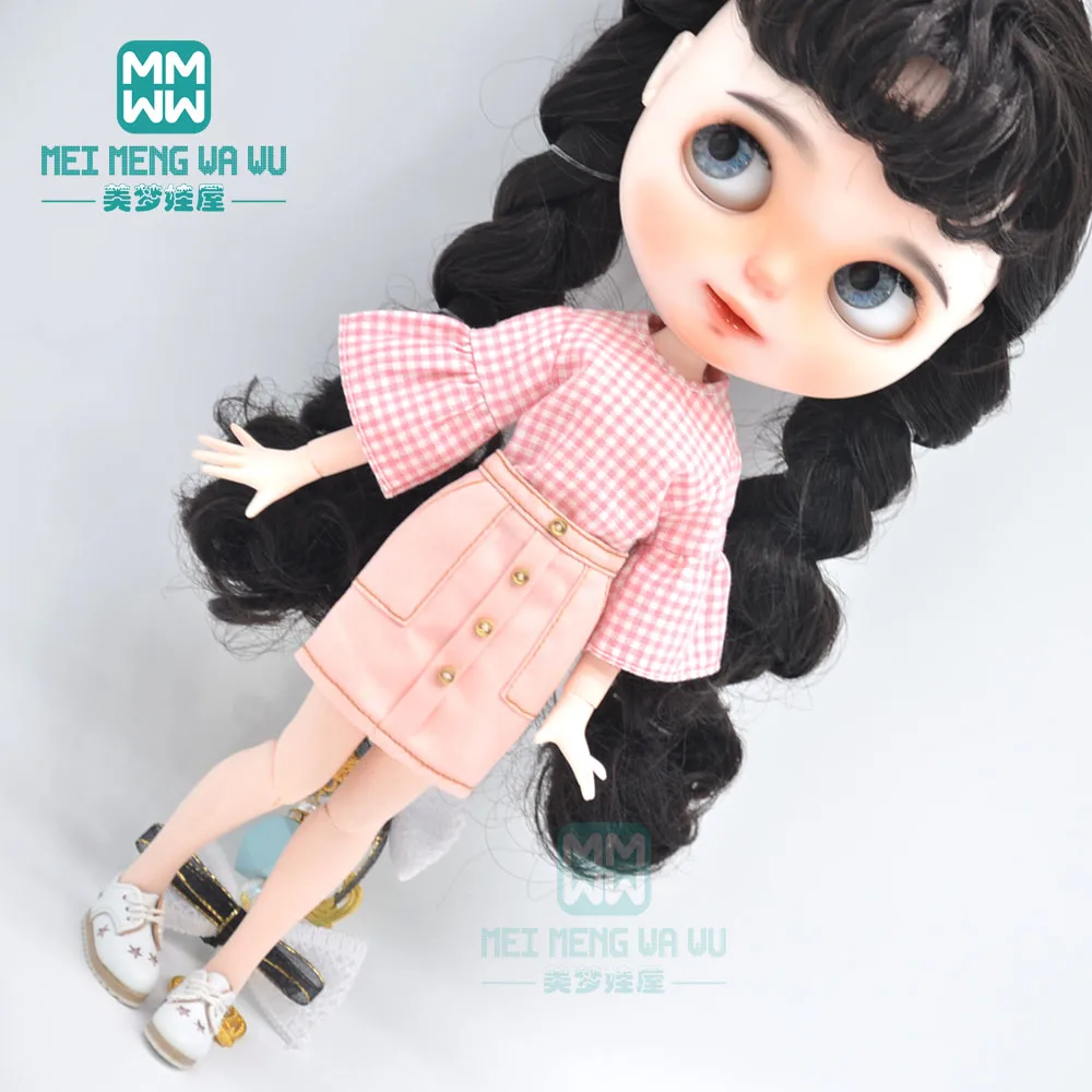 Blyth Doll Clothes fashion plaid shirt mini skirt for Azone doll accessories