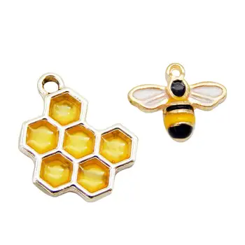

Julie Wang 4PCS Enamel Honeycomb And Bee Charms Mixed Hive Honeybee Pendants Alloy Necklace Bracelet Jewelry Making Accessory