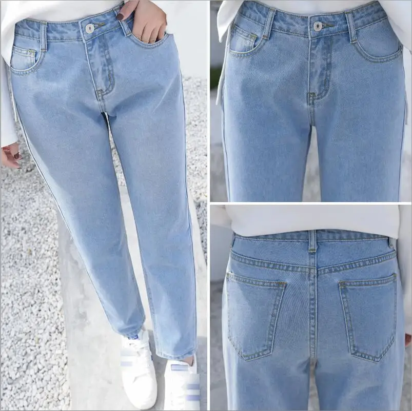 Light Blue Модные рваные джинсы женские с высокой талией бойфренд джинсы для женщин плюс размер синий черный белый деним мама джинсы брюки - Цвет: Light Blue