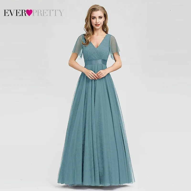Голубое платье для выпускного вечера размера плюс Ever Pretty EP07962 элегантное женское сексуальное длинное платье из тюля с v-образным вырезом для выпускного вечера вечерние летние платья