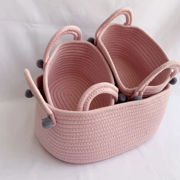 

3PCS Cotton Rope Storage Basket Dirty Clothes Laundry Storage Pink Basket with Ball Organizer For Kids Toy Magaziner Nursery