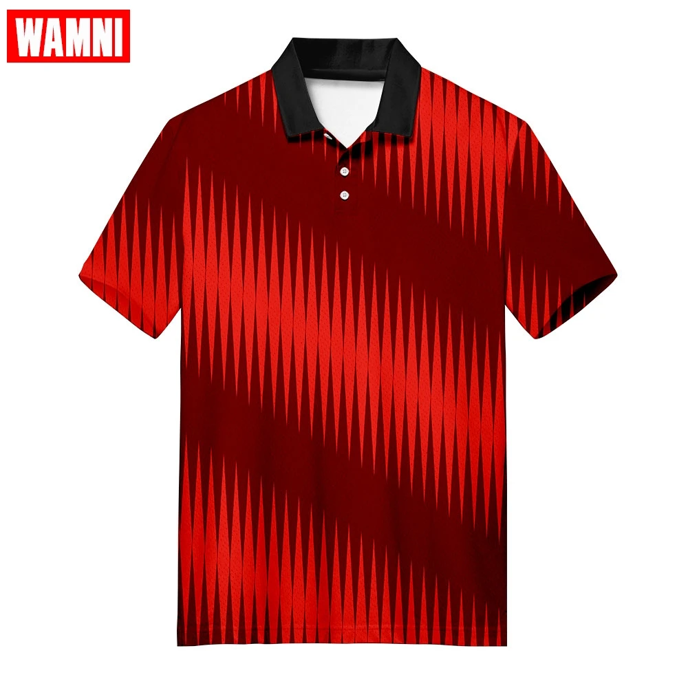 

WAMNI Fashion Men Tennis Business Polo Shirt Casual Bodybuilding 3D Sport Polo Moletom Turn-down Collar Striped Top