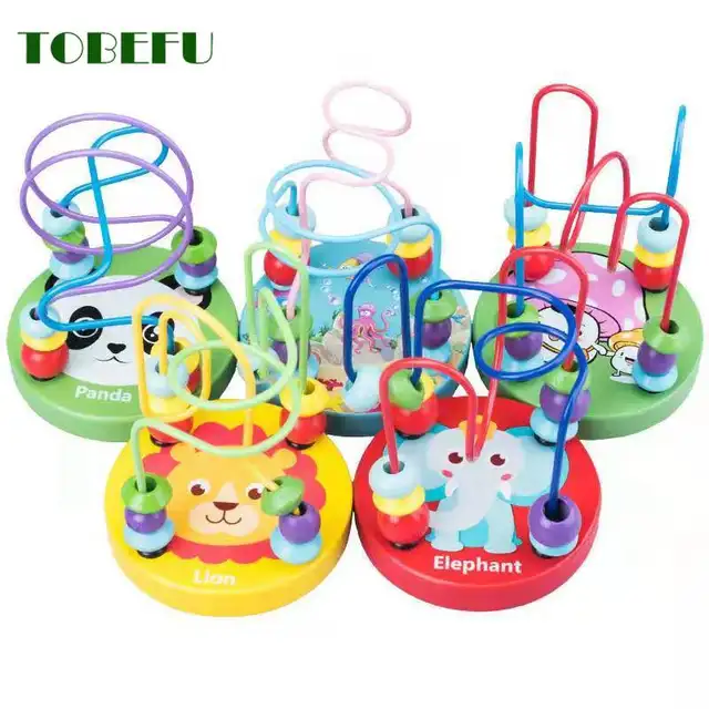 TOBEFU Boy Girls Montessori Wooden Toys Circles Bead Wire Maze Roller Coaster Educational Wood Puzzles Toddler for Educational 4