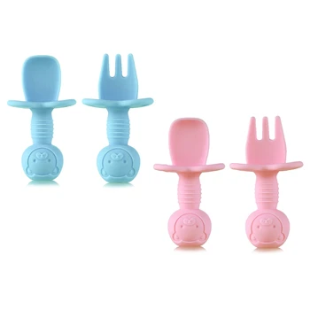 

2 Pcs Baby Training Fork Spoon Set Newborn Tableware Utensils Food Grade Silicone Feeding Food Dishware