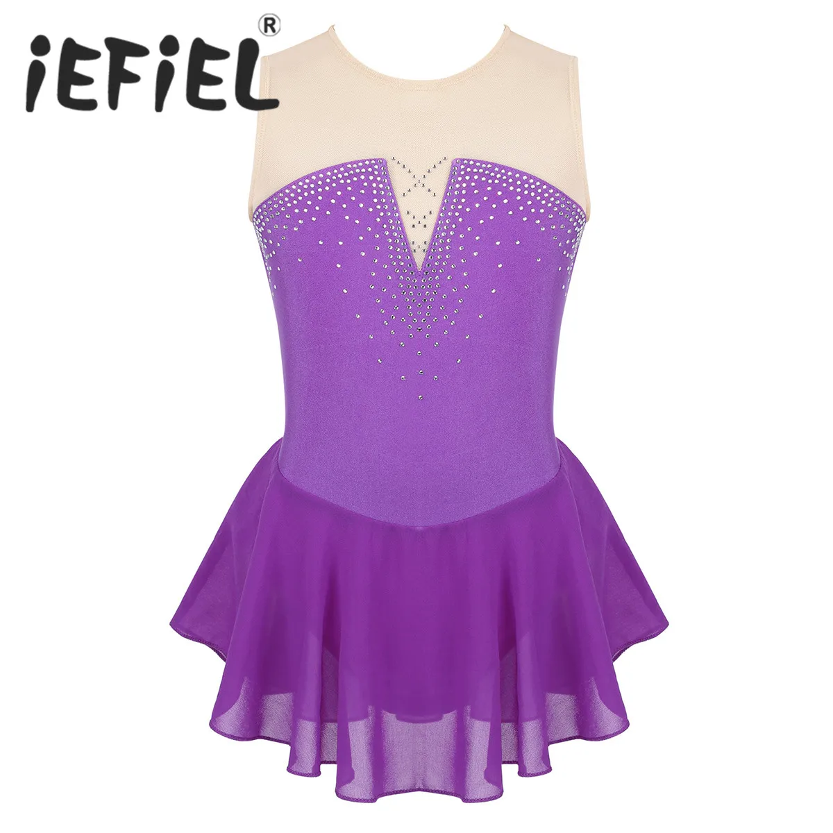 Милые комплекты детской одежды для девочек без рукавов к требованиям заказчика; сверкающие; инкрустированные стразы из сетчатой ткани для катания на коньках для танцевальное платье, гимнастический купальник для повышения производительности