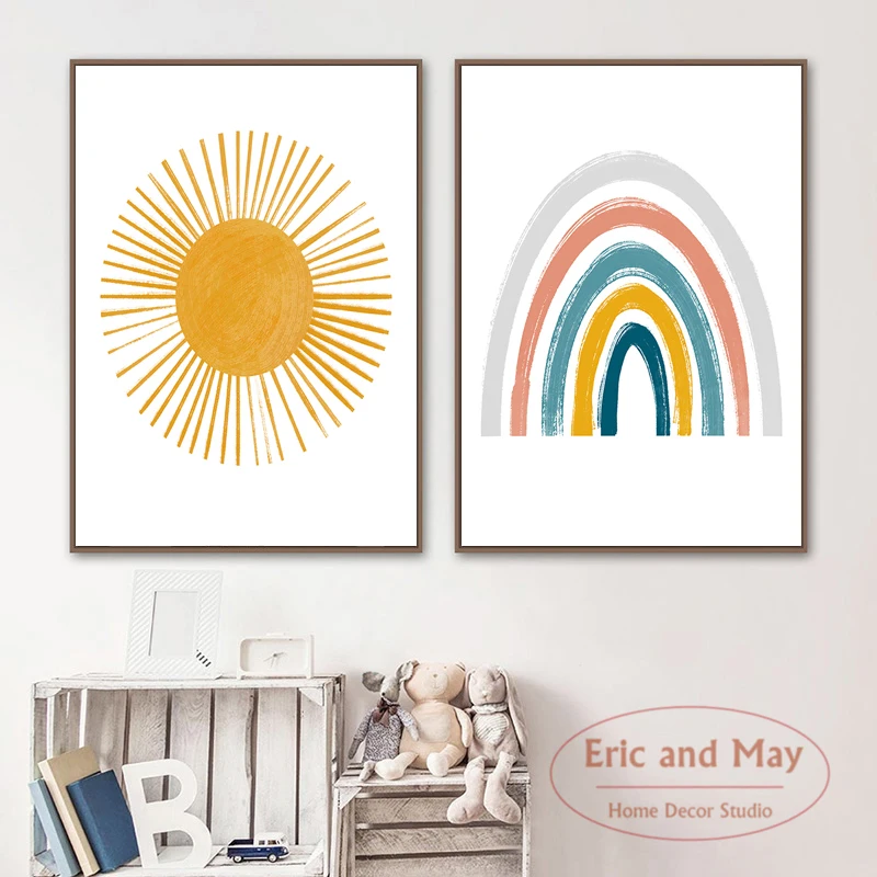 Rainbow Nursery Decor Boho Sunshine Wall Art Pictures Print Nordic Canvas Painting Cartoon Posters for Kids Room Decoration | Дом и сад