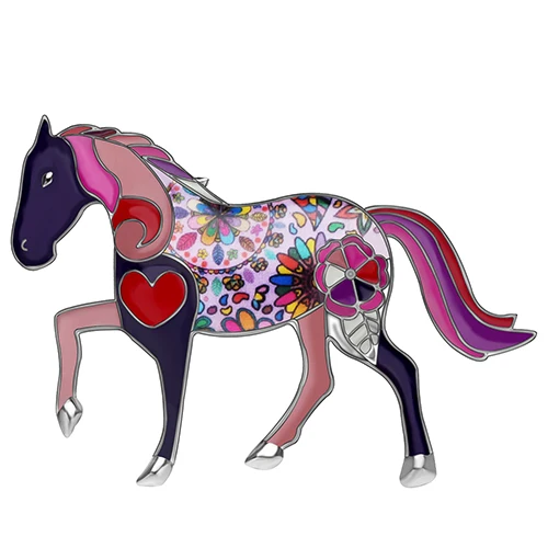 WEVENI Эмаль Сплав цветочные красочные броши с лошадью одежда заколка на шарф животных Ювелирные изделия для женщин девочек подростков вечерние украшения в подарок - Окраска металла: Purple