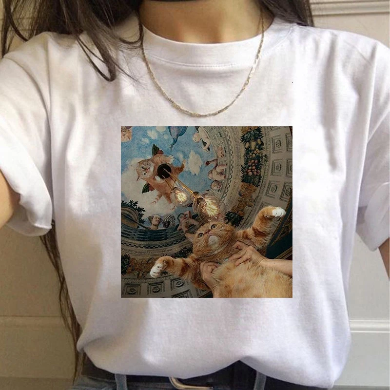 Harajuku Mona Lisa Футболка женская Эстетическая рубашка Ullzang Винтажная 90s Новая модная