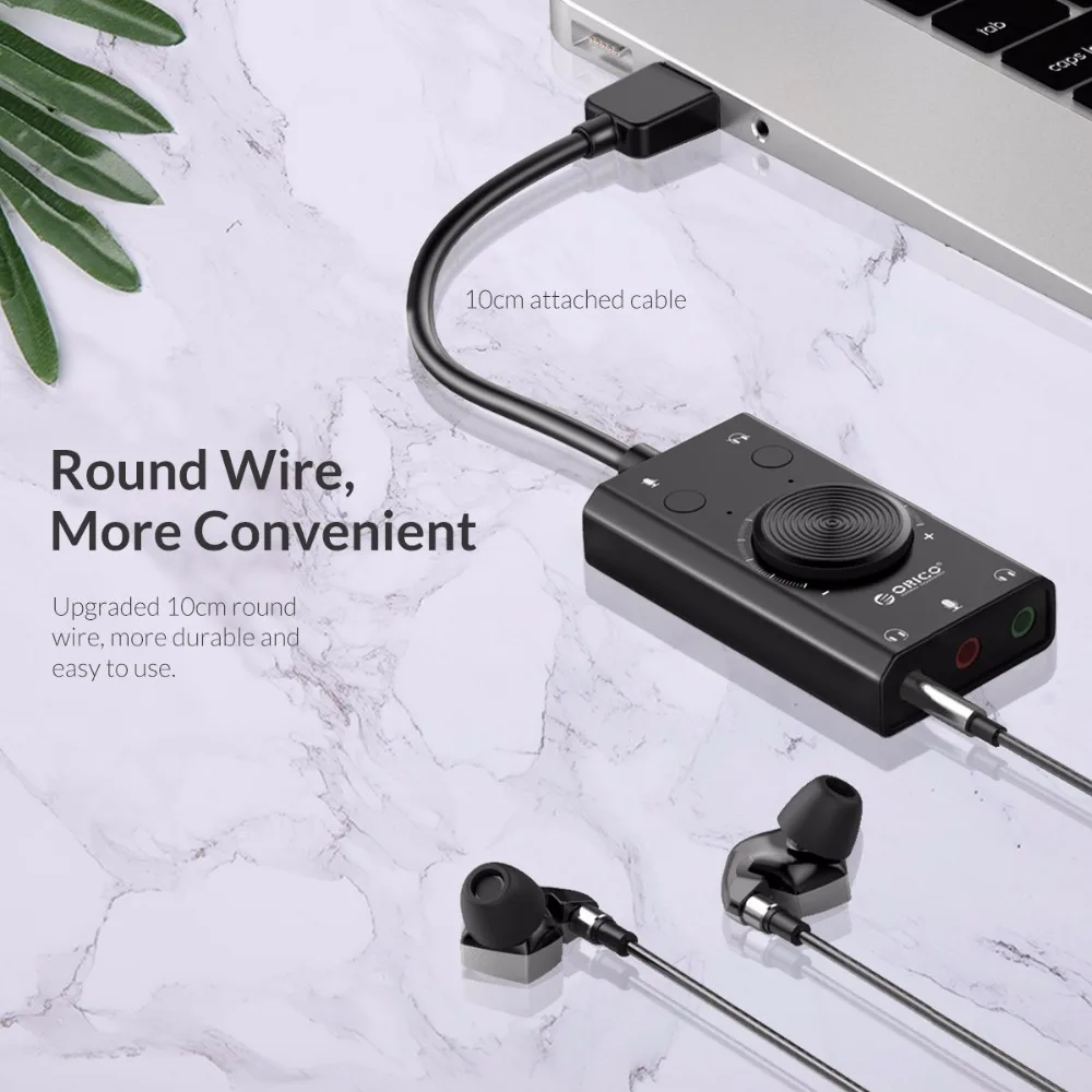 Внешняя звуковая USB карта ORICO портативная 2 в 1 с микрофоном наушниками и 3