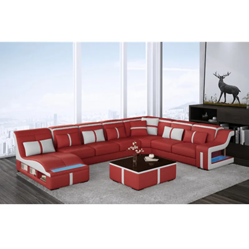 Красный диван для гостиной, массажный динамик, настоящие кожаные диваны