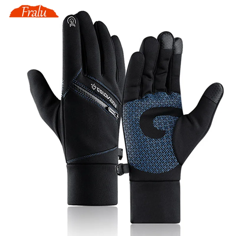 New Warm Gloves For Men Autumn Winter Outdoor Anti-slip Touch Screen Riding Ski Waterproof Zipper Pocket Male Gift | Аксессуары для