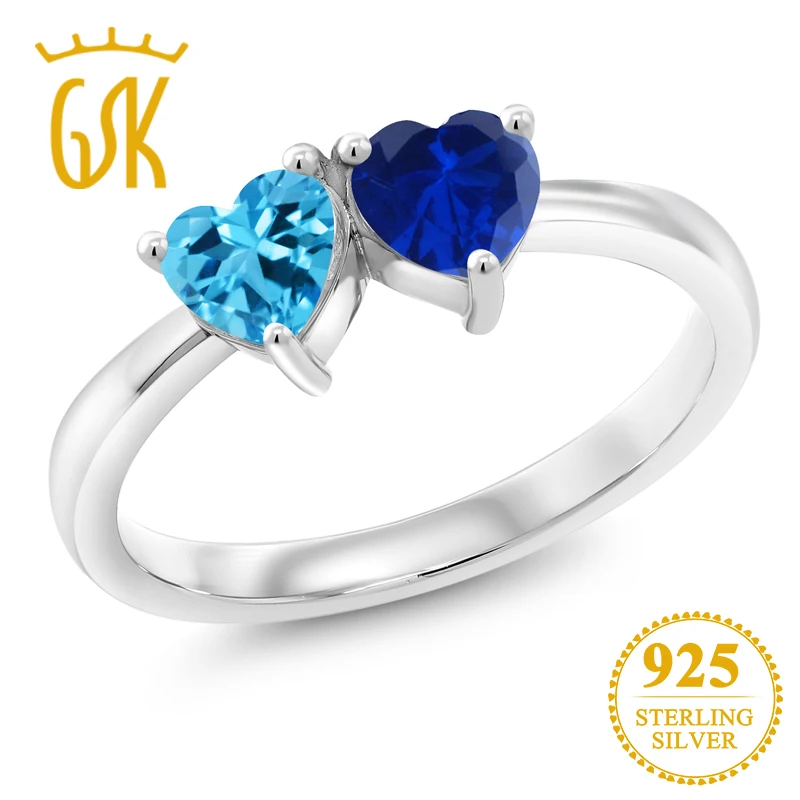 GemStoneKing 1 17 Ct Голубой топаз синий сапфир 925 стерлингового серебра кольцо для женщин