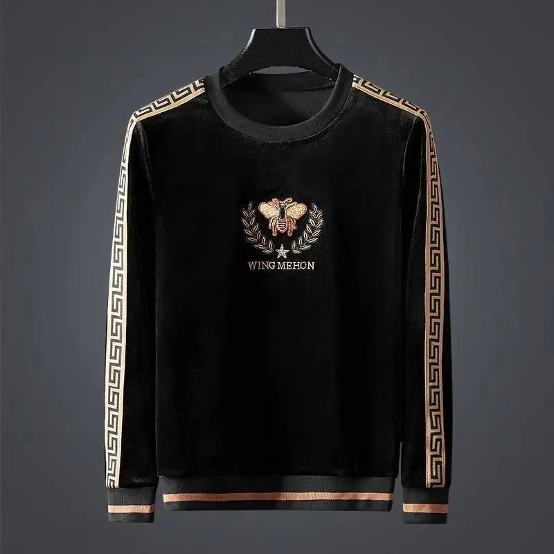 

Sweatshirt men's tide round neck pullover small bee embroidered webbing stitching loose large size long-sleeved shirt