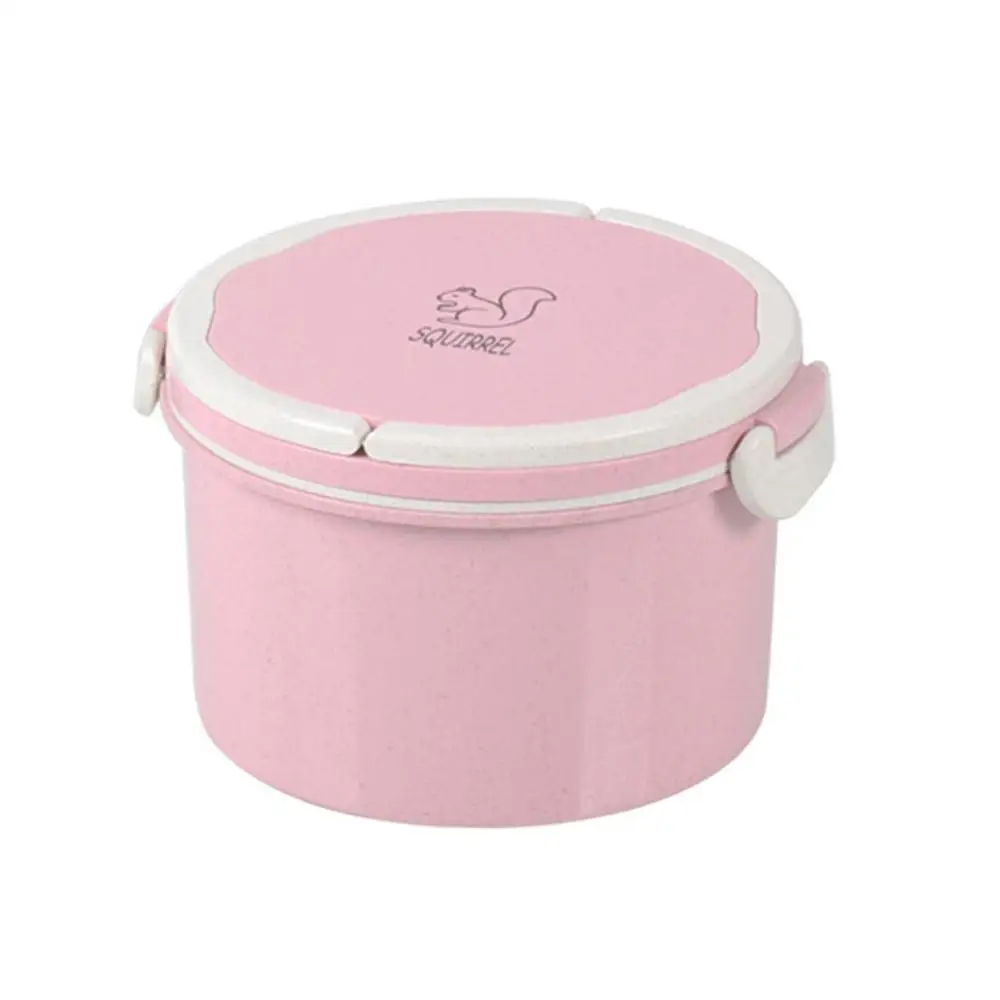 

Round double-layer handle wheat lunch box 900ML student lunch box pink&green gift&storage box