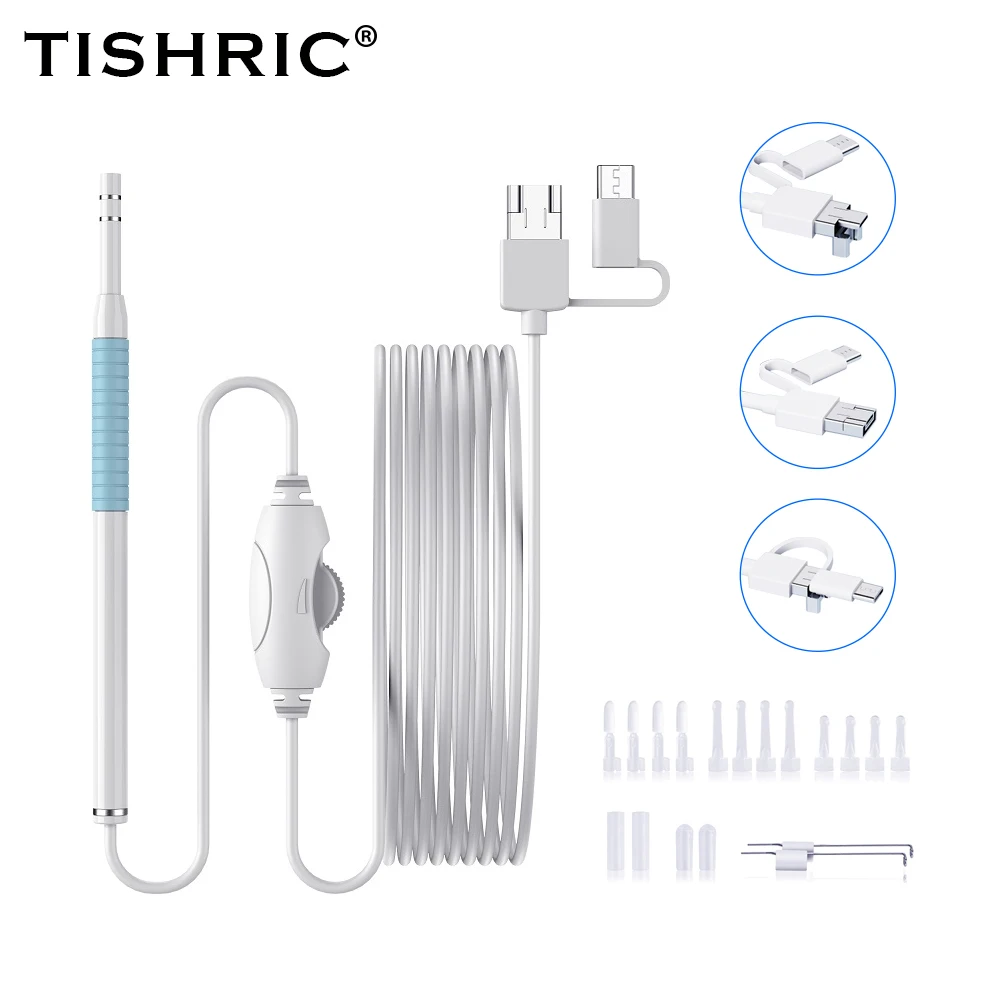 TISHRIC AN101 для очистки ушей USB эндоскоп камера смартфона 5 мм 0.3Mp видеоэндоскоп Androdi