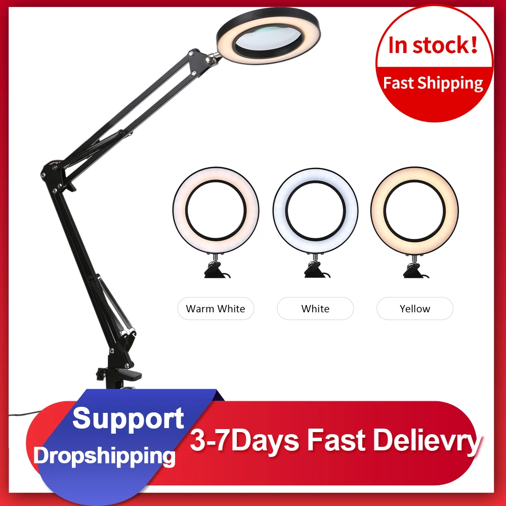 

New Flexible 8X USB 3 Colors Lamp Magnifier Clip-on Table Top Desk LED Reading Large Lens Illuminated Magnifying Glass Desk Lamp